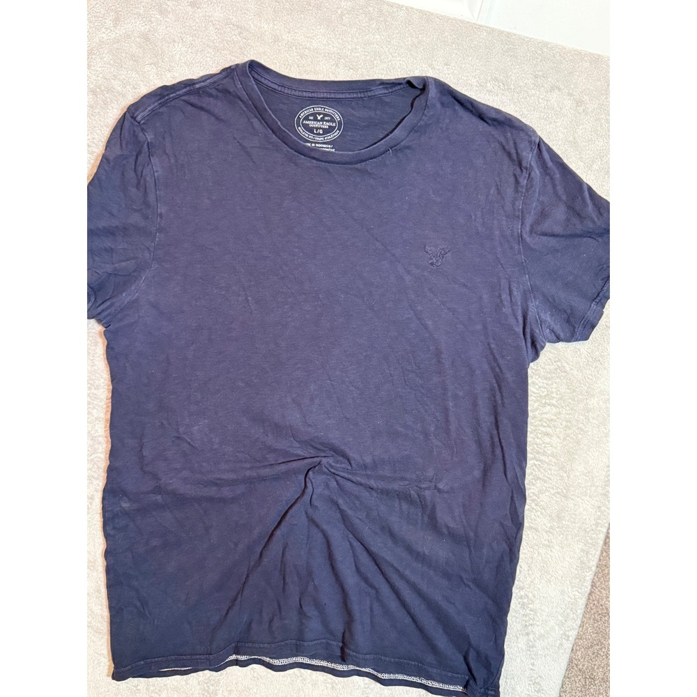 American Eagle Mens Athletic Fit T-Shirt Navy Blue Embroidered Logo Large